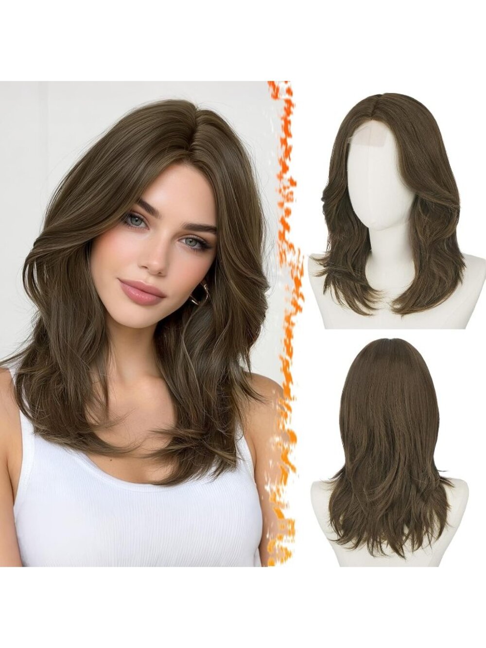 16 Inch Women's Light Brown Mix Butterfly Layered Straight Curtain Bangs Wigs